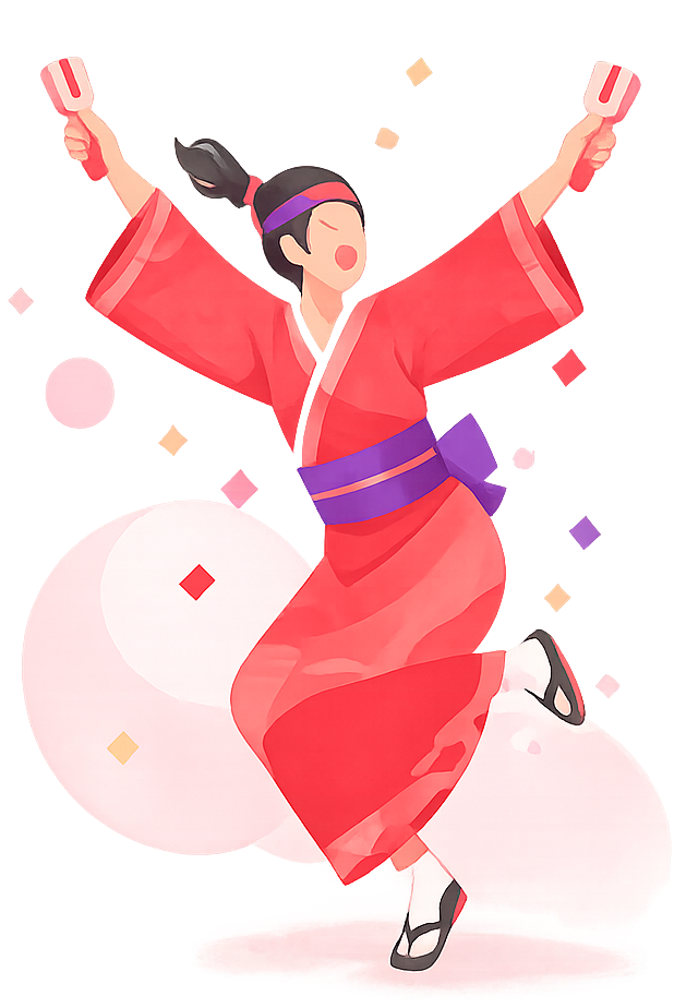 鳴子を手に踊るよさこいの踊り手のイラスト